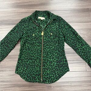 Michael Kors Cheetah Print Zip Up Shirt- Size XS